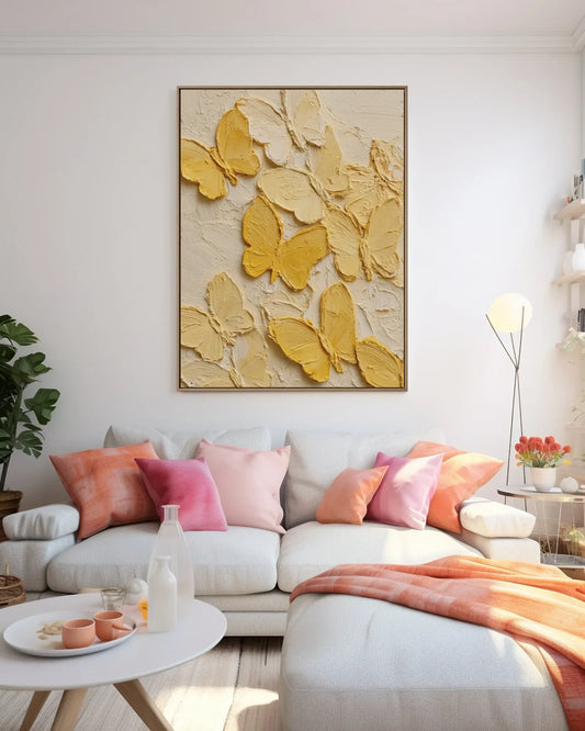Yellow Butterfly Texture Canvas Art No.117