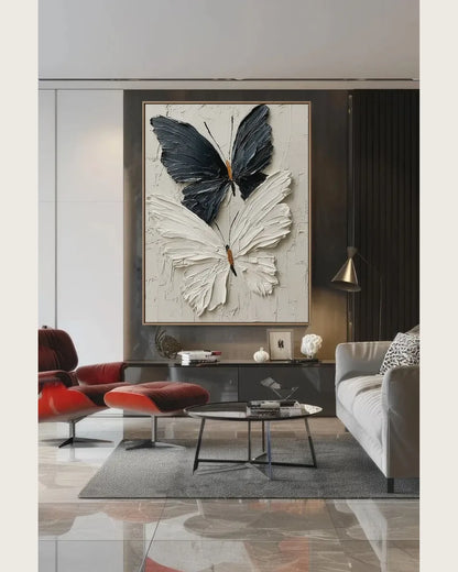Black And White Butterfly Texture Canvas Art No.107