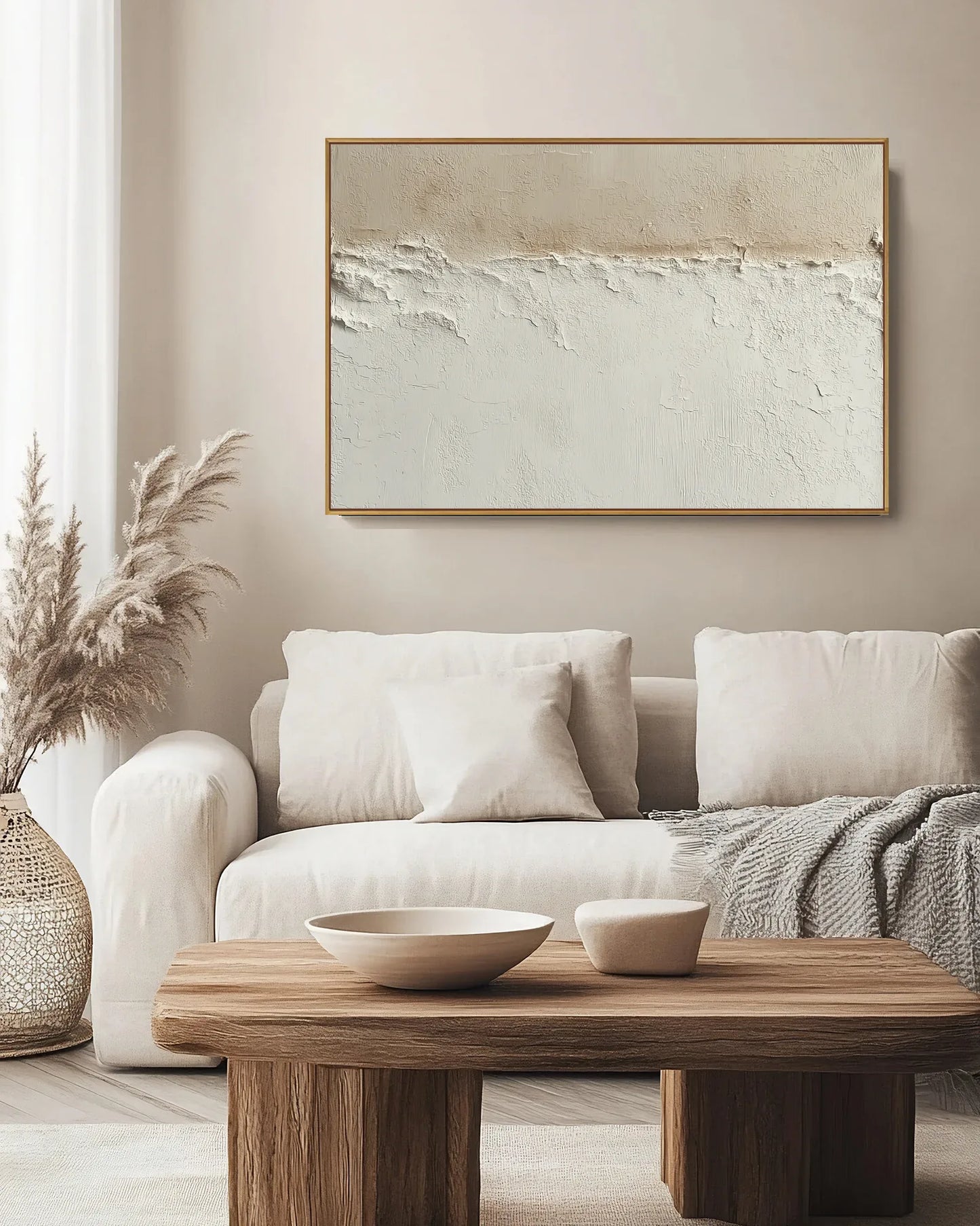 Horizontal Natural Tone Wabi Sabi Canvas Painting No.127