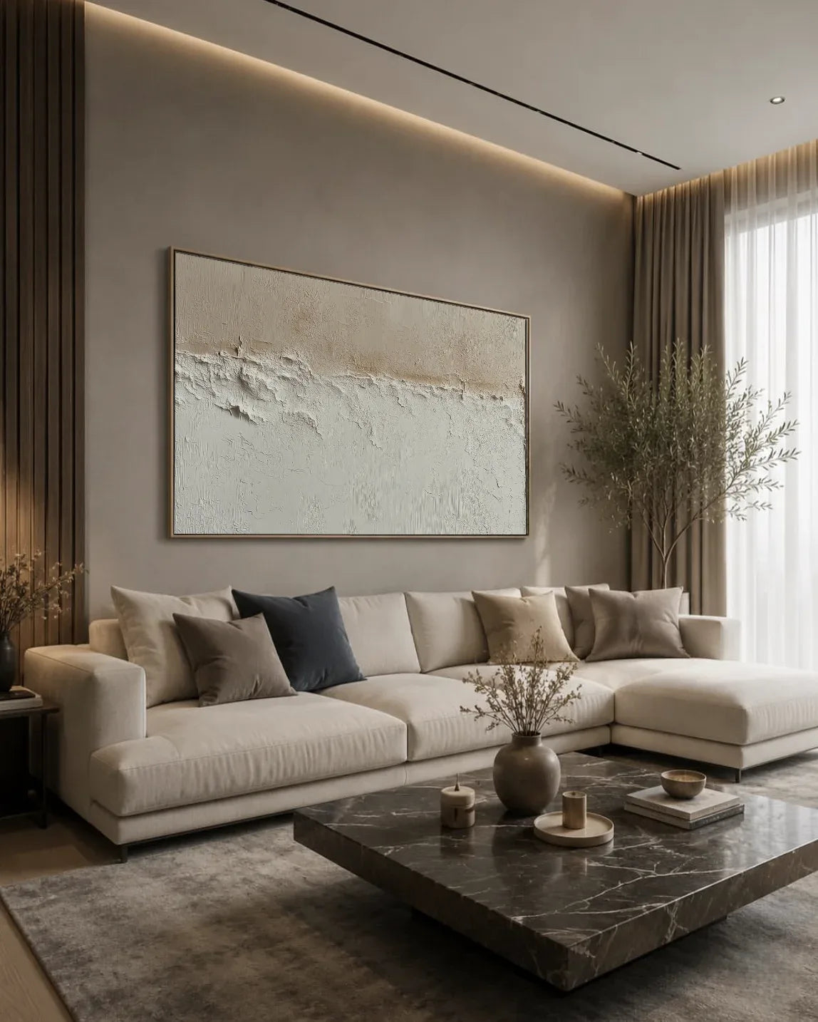 Horizontal Natural Tone Wabi Sabi Canvas Painting No.127
