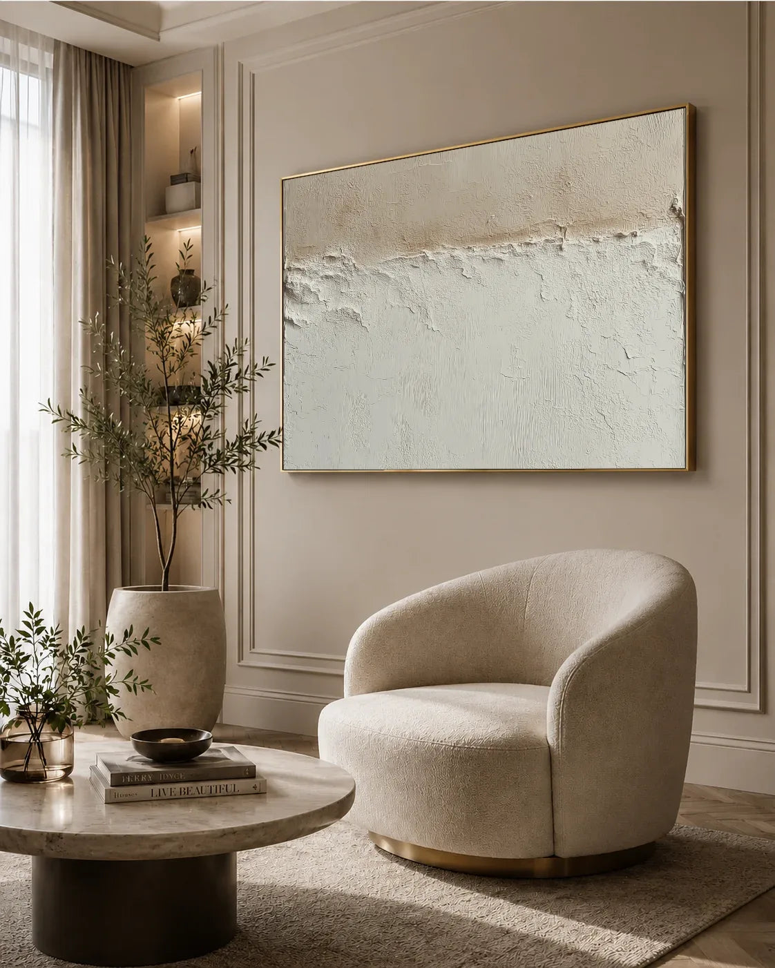 Horizontal Natural Tone Wabi Sabi Canvas Painting No.127