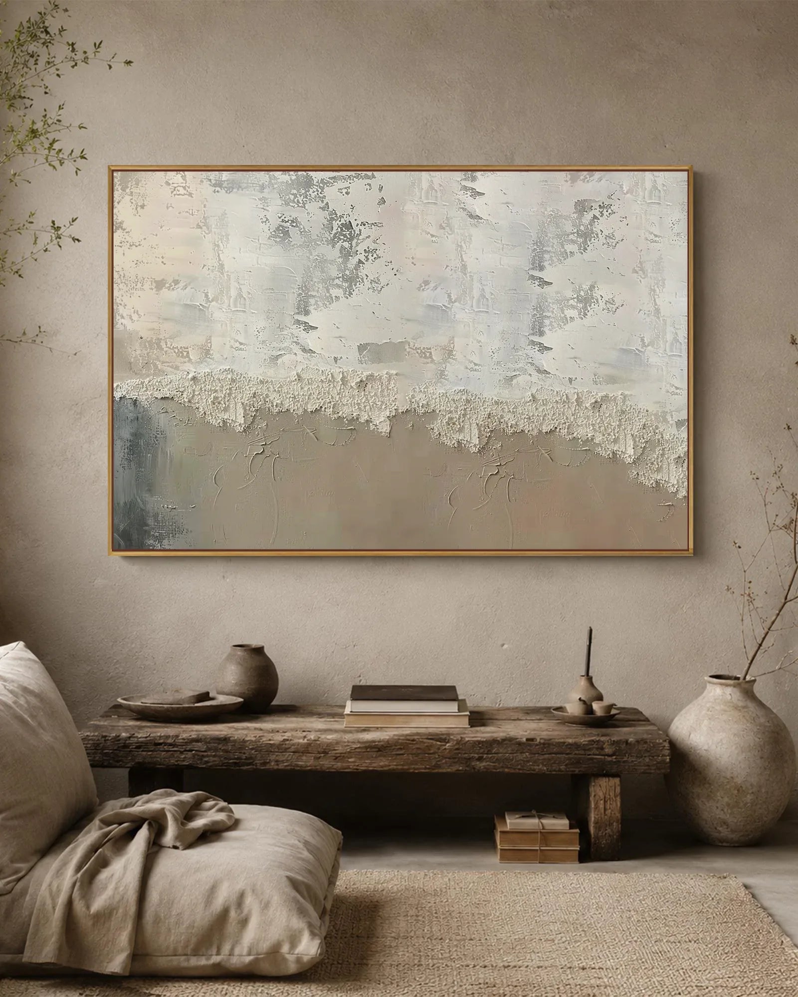 Horizontal Neutral Wabi Sabi Canvas Painting No.117