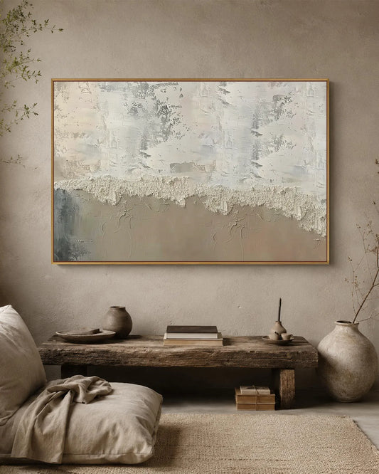Horizontal Neutral Wabi Sabi Canvas Painting No.117