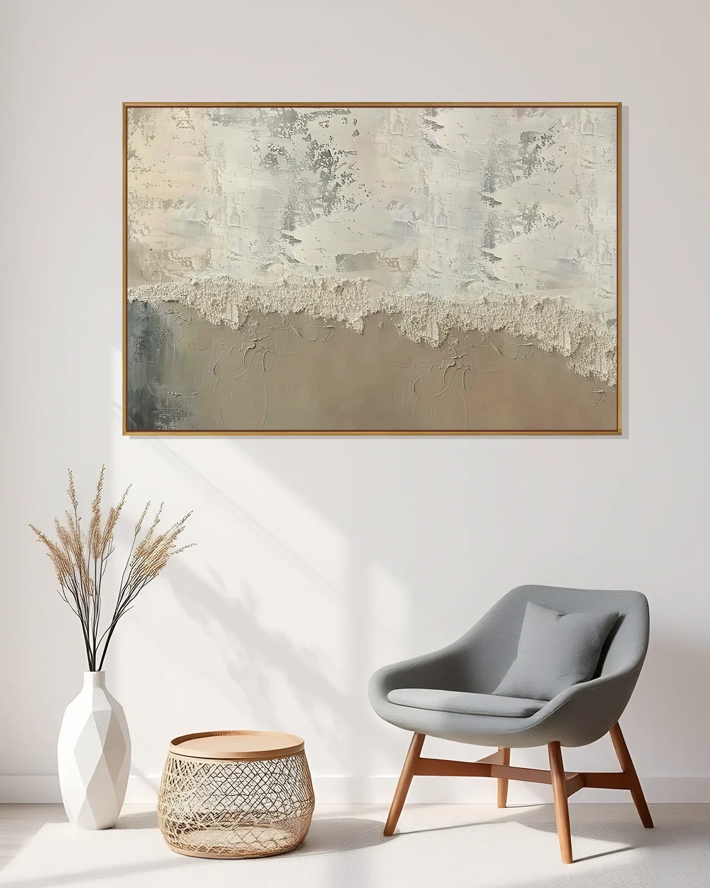 Horizontal Neutral Wabi Sabi Canvas Painting No.117
