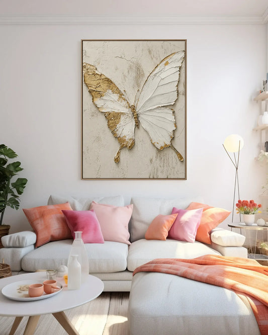 White Butterfly Texture Canvas Art No.077