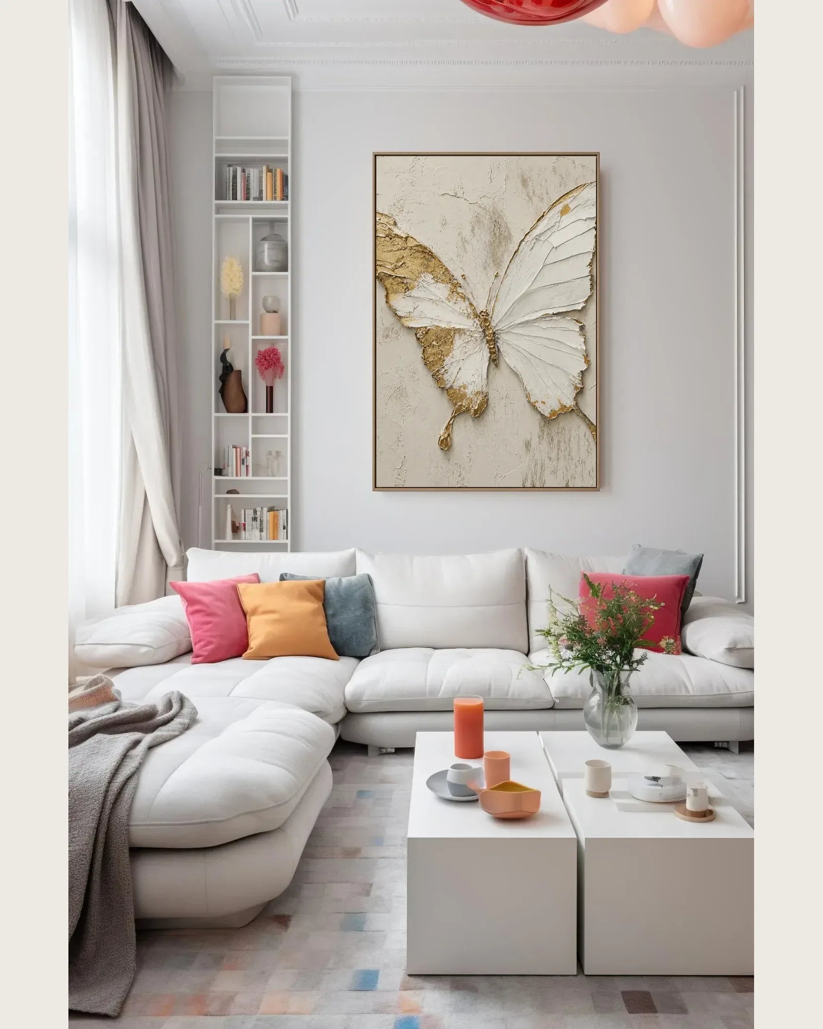 White Butterfly Texture Canvas Art No.077
