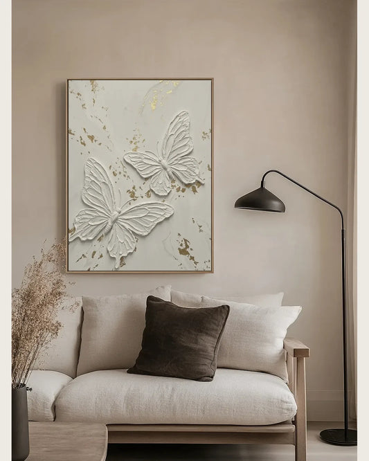 White Butterfly Texture Wall Art No.076