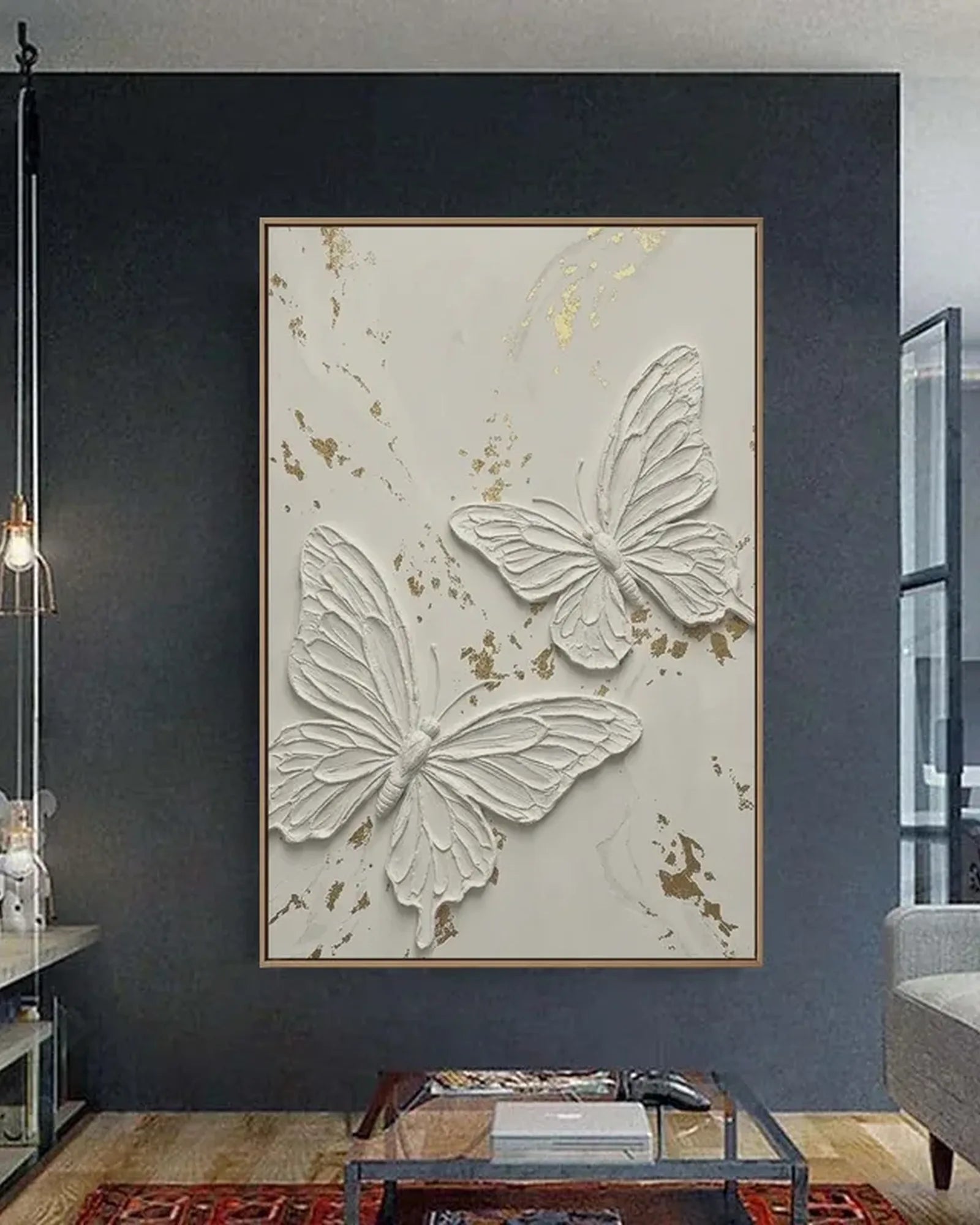 White Butterfly Texture Wall Art No.076
