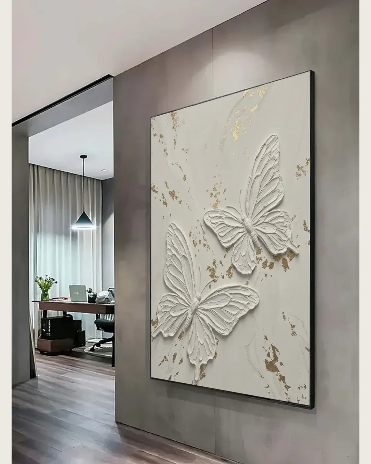 White Butterfly Texture Wall Art No.076
