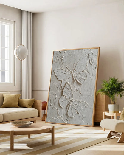 White Butterfly Texture Wall Decor No.079