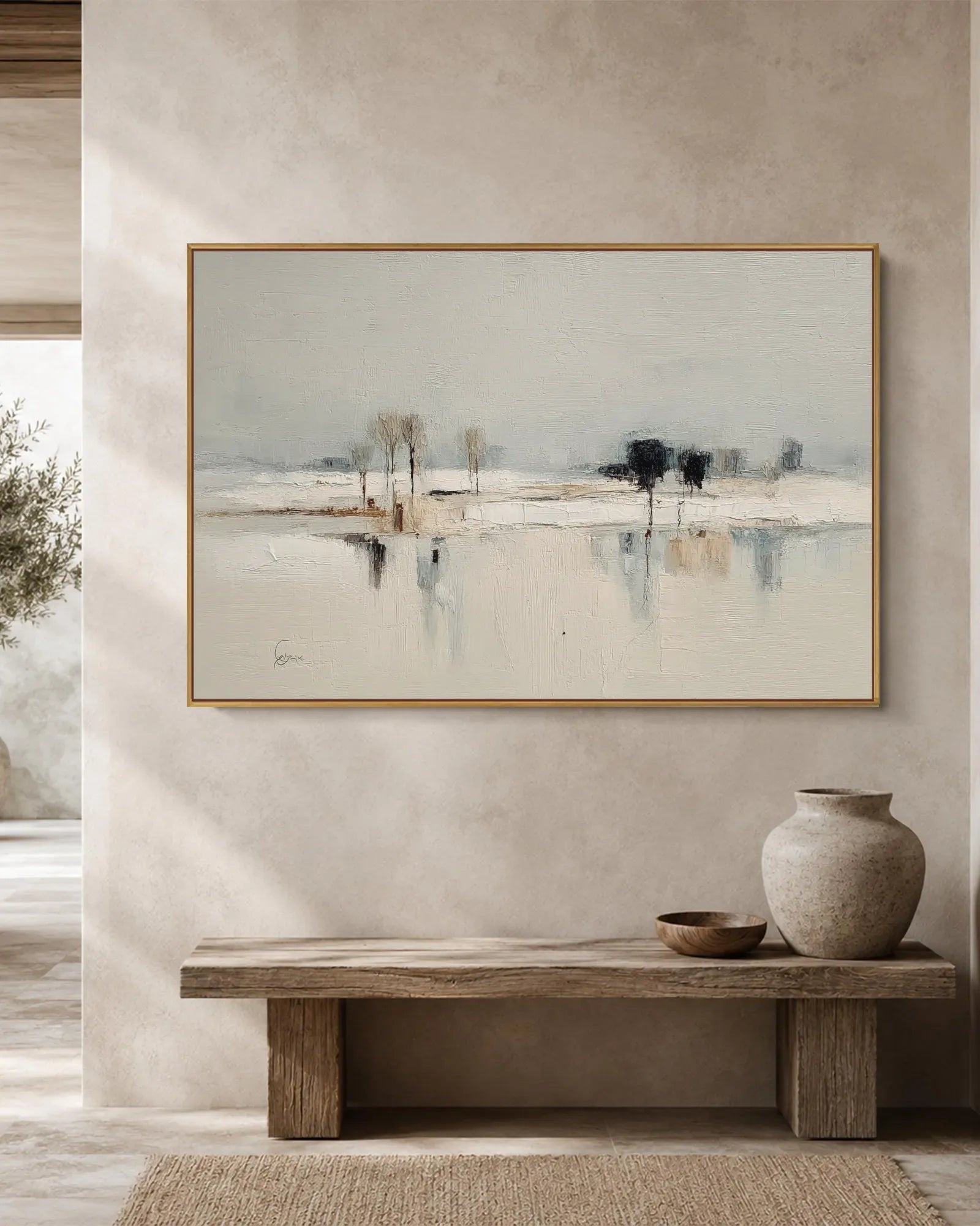 Wide Natural Tone Wabi Sabi Canvas Art No.200