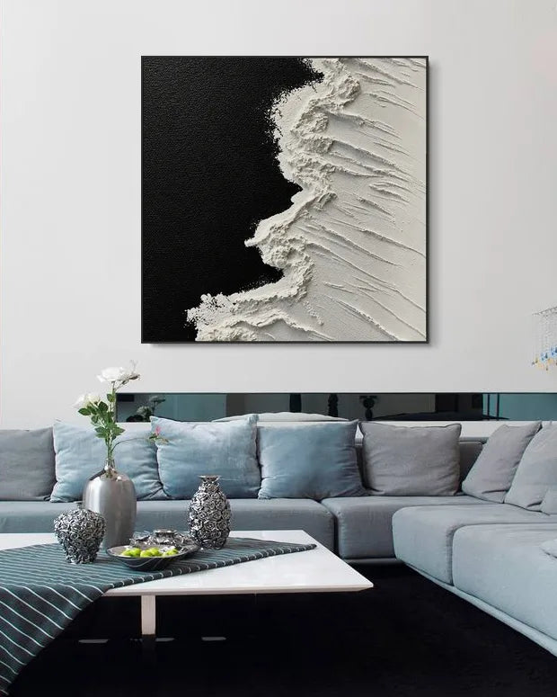 Black And White Square Painting Of Beach No.018