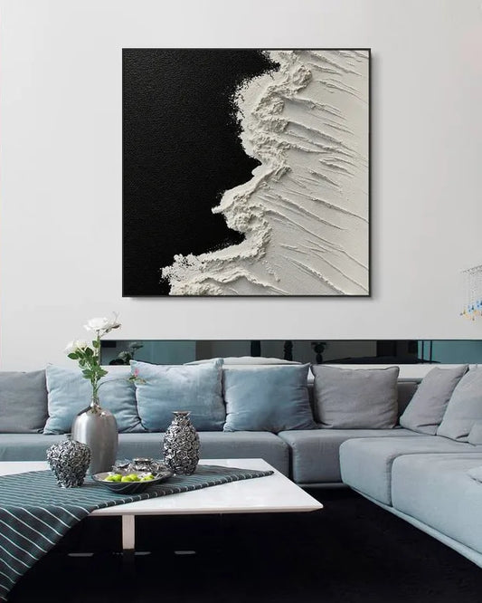 Black And White Square Painting Of Beach No.018