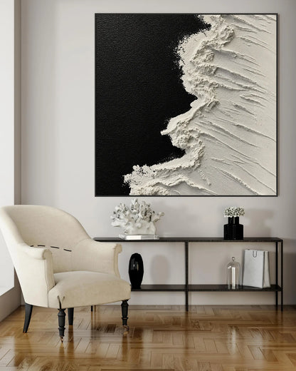 Black And White Square Painting Of Beach No.018