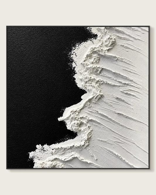 Black And White Square Painting Of Beach No.018