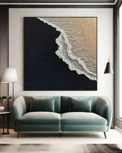 Black And White Square Painting Of Sea No.019