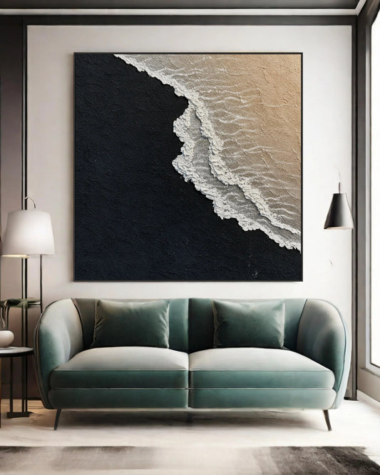 Black And White Square Painting Of Sea No.019