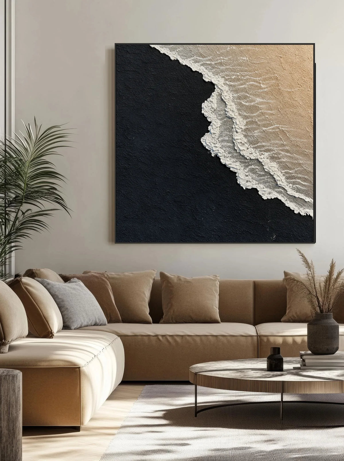Black And White Square Painting Of Sea No.019