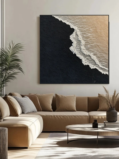 Black And White Square Painting Of Sea No.019