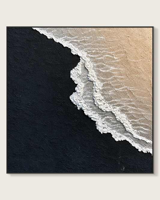 Black And White Square Painting Of Sea No.019