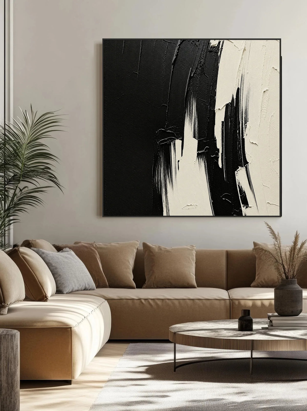 Black And White Textured Square Painting No.023