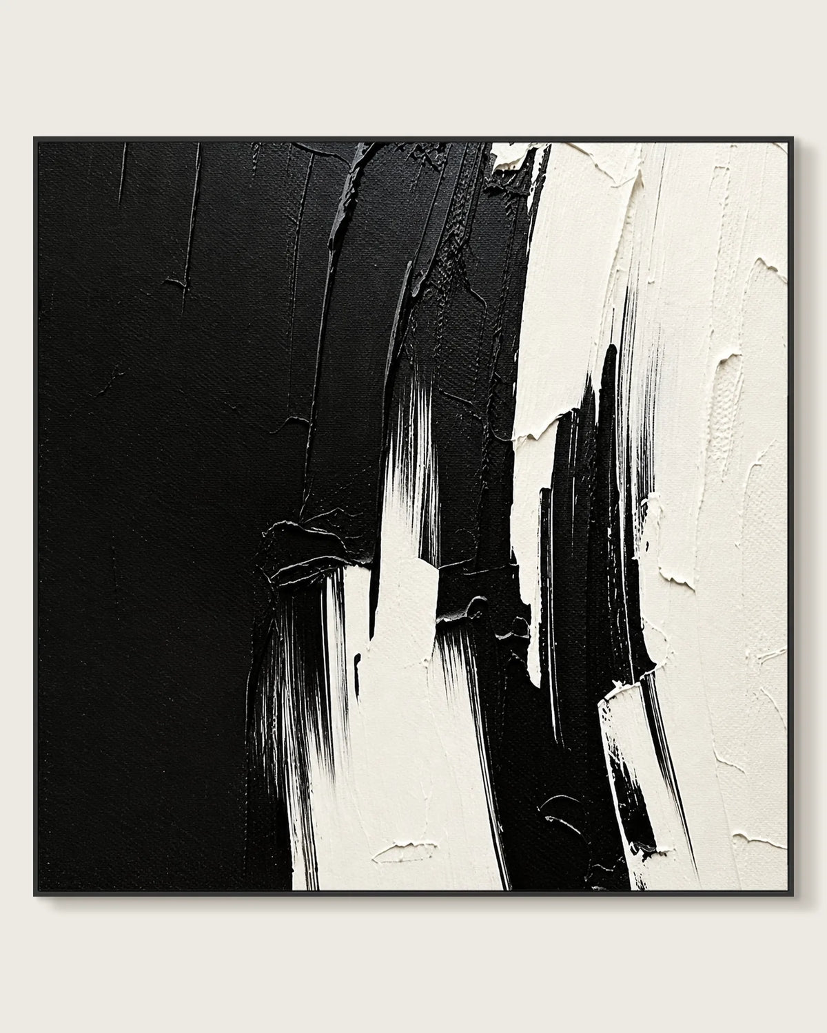 Black And White Textured Square Painting No.023