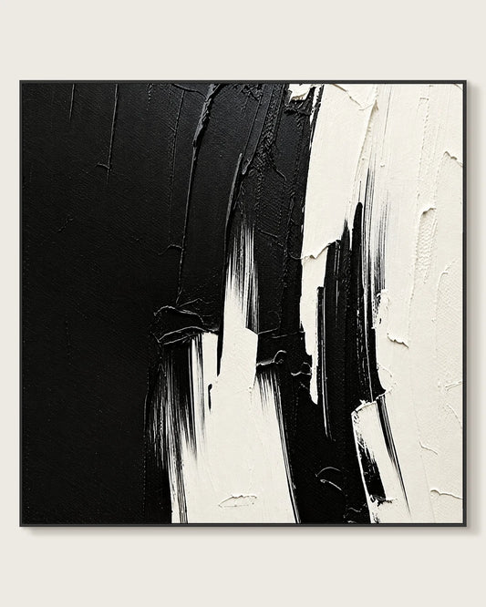 Black And White Textured Square Painting No.023