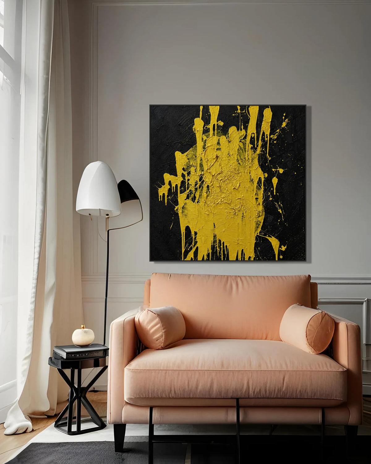 Black And Yellow Square Abstract Art No.017