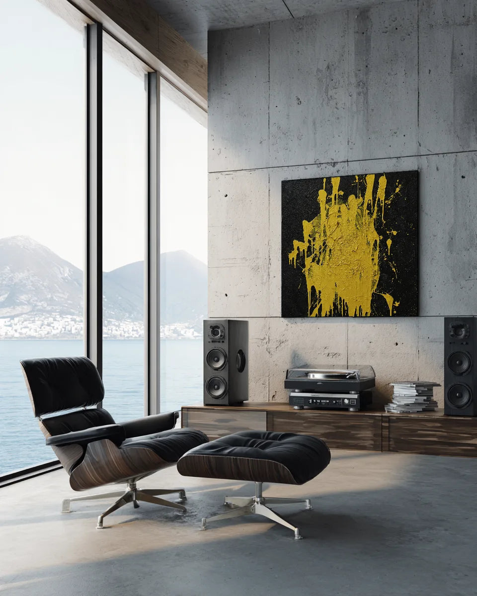 Black And Yellow Square Abstract Art No.017