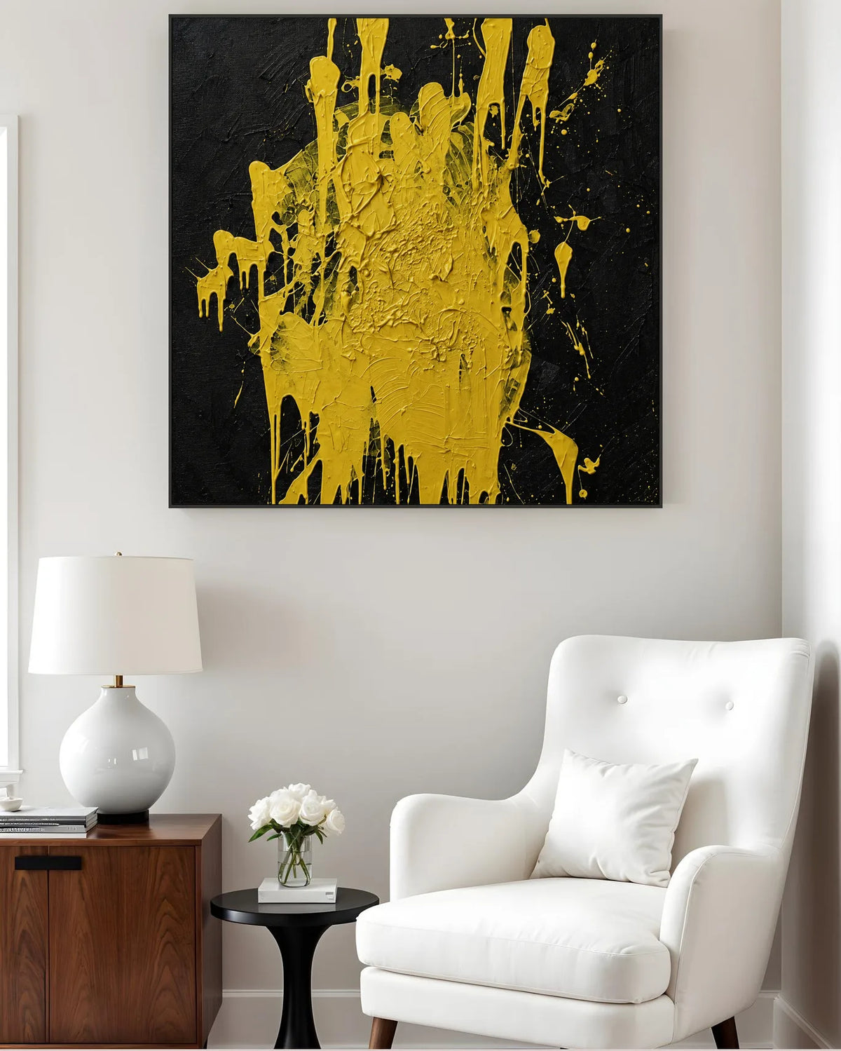 Black And Yellow Square Abstract Art No.017