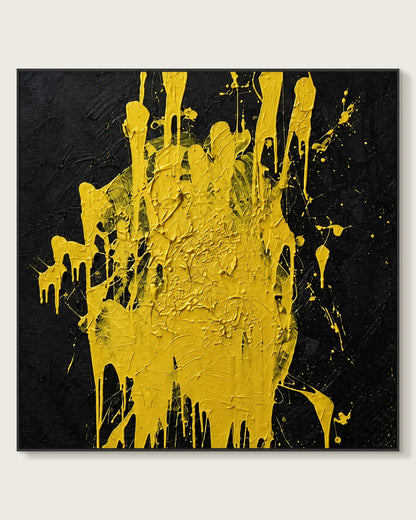 Black And Yellow Square Abstract Art No.017