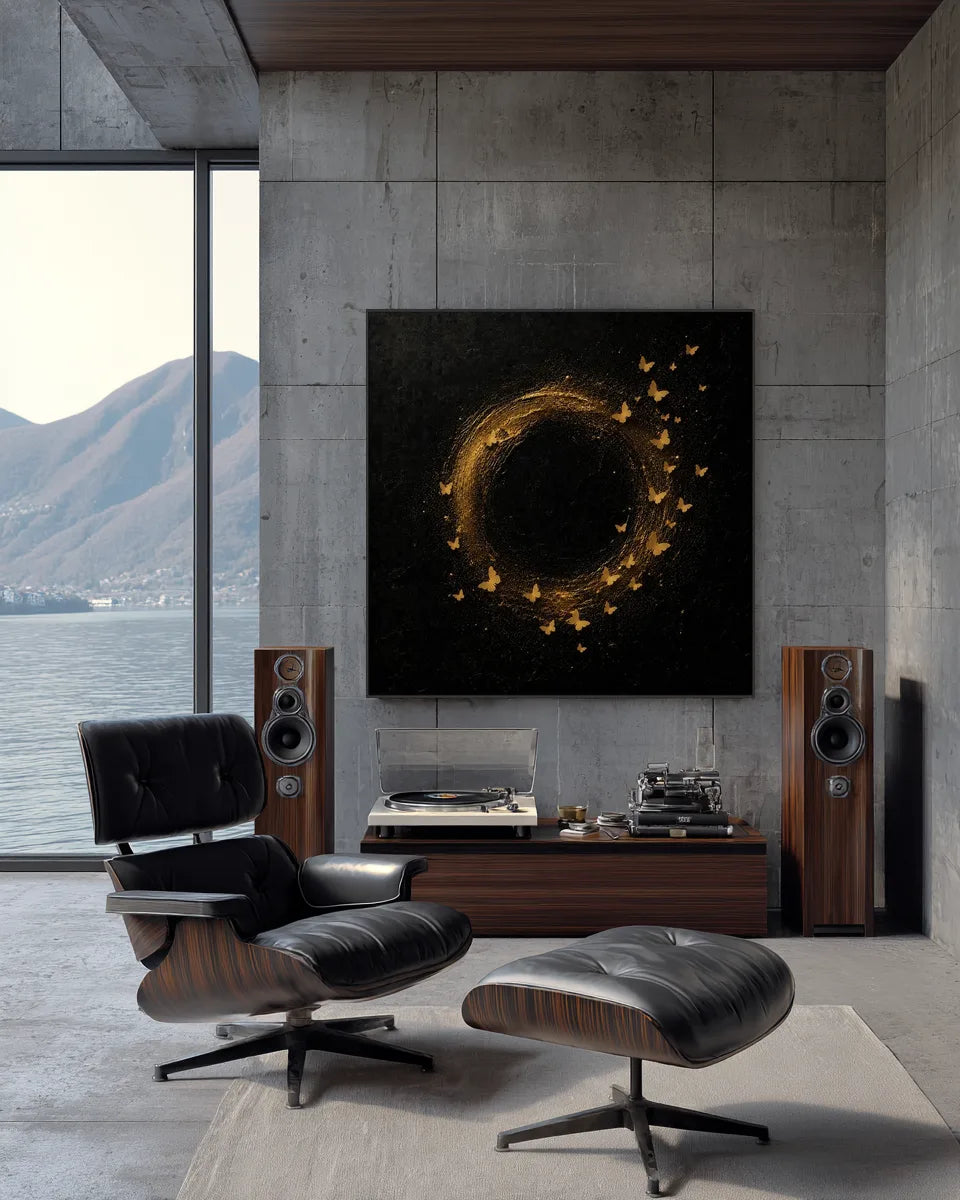 Gold Butterfly Black Square Painting No.004