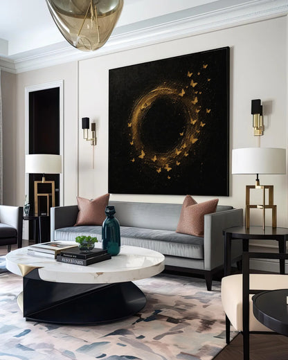 Gold Butterfly Black Square Painting No.004