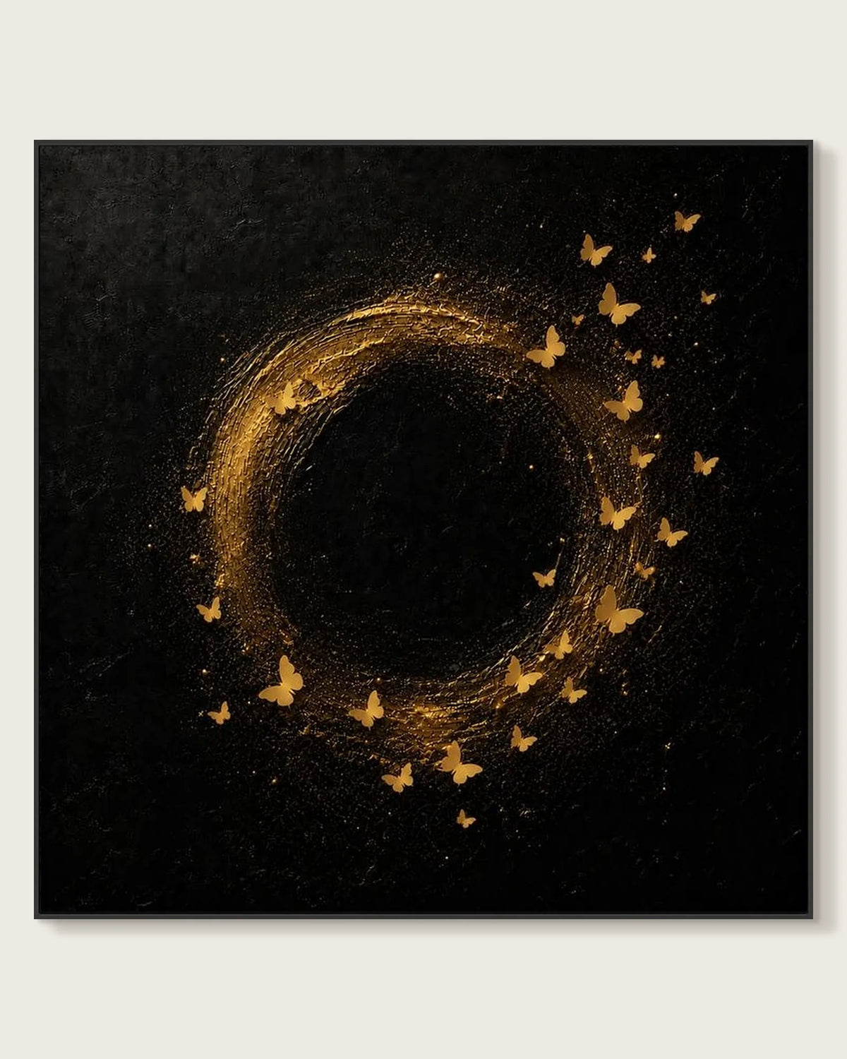 Gold Butterfly Black Square Painting No.004