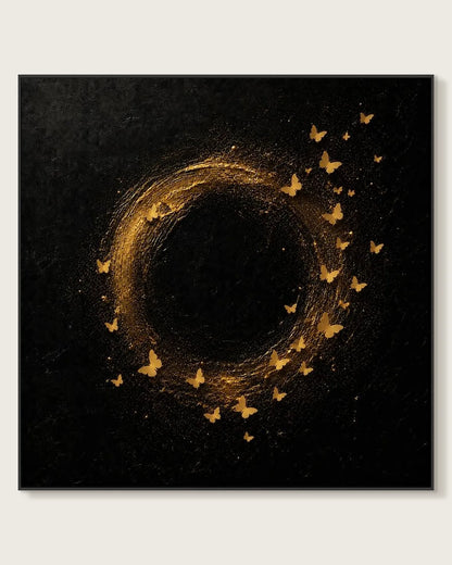 Gold Butterfly Black Square Painting No.004