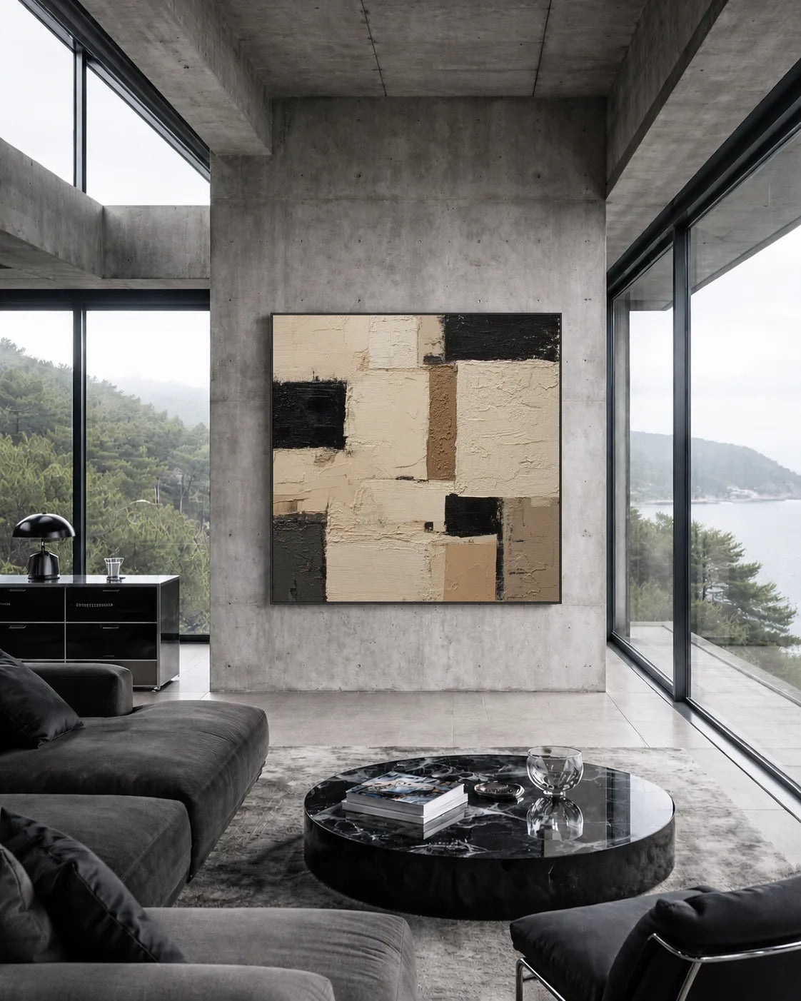 Large Geometry Black Square Painting No.021