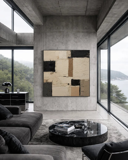 Large Geometry Black Square Painting No.021