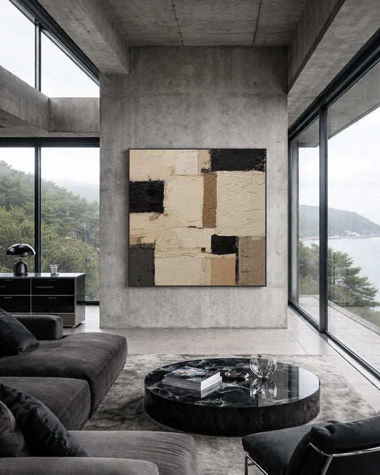 Large Geometry Black Square Painting No.021