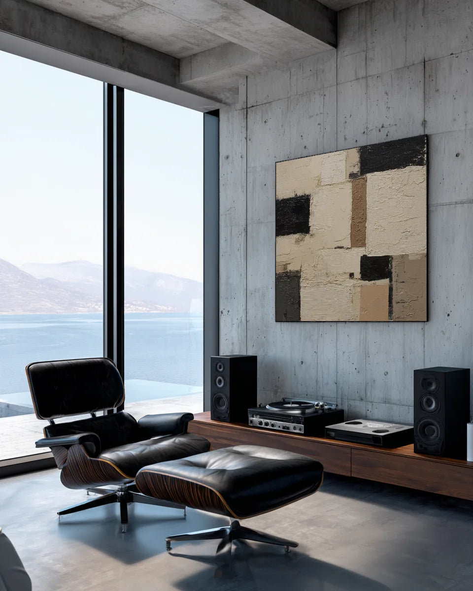 Large Geometry Black Square Painting No.021