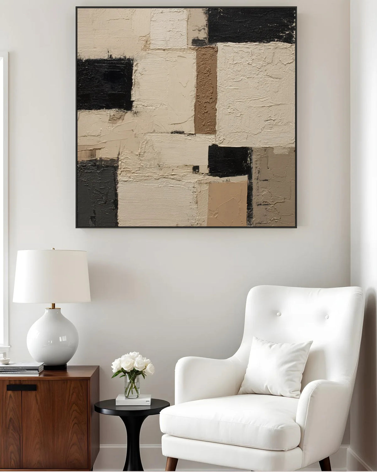 Large Geometry Black Square Painting No.021